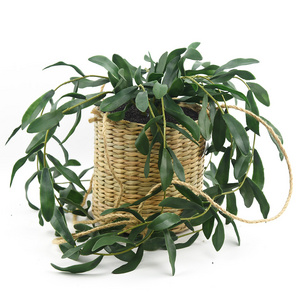 Bamboo basket bottom willow leaves artificial hanging plants for indoor plants