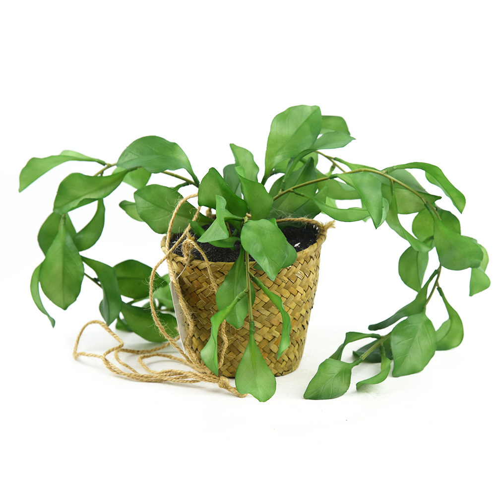 Bamboo basket bottom willow leaves artificial hanging plants for indoor plants