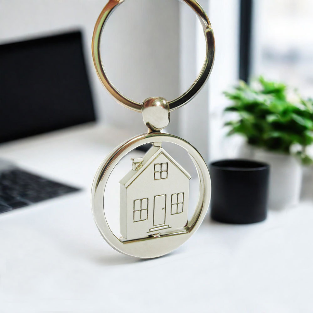 Custom Iron House Shape Metal Keychain Laser Logo Zinc Alloy Blank Key Ring