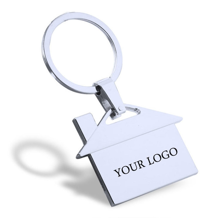 Custom Iron House Shape Metal Keychain Laser Logo Zinc Alloy Blank Key Ring