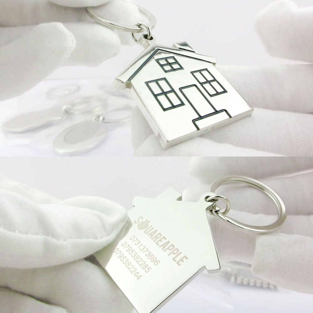 Custom Iron House Shape Metal Keychain Laser Logo Zinc Alloy Blank Key Ring