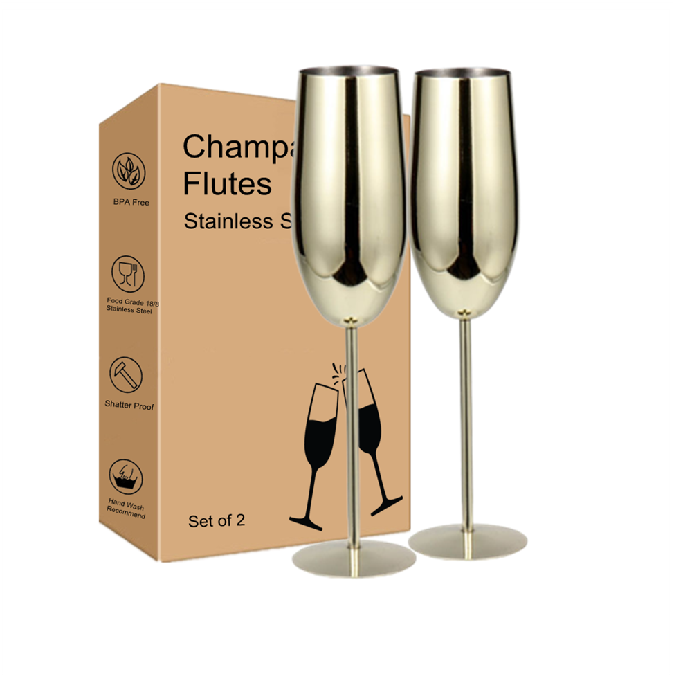 Stainless Steel 250ml gold Wine glasses Stainless Steel Wine Goblet Champagne Glasses Champagne Flutes Shatterproof Drinking Cup