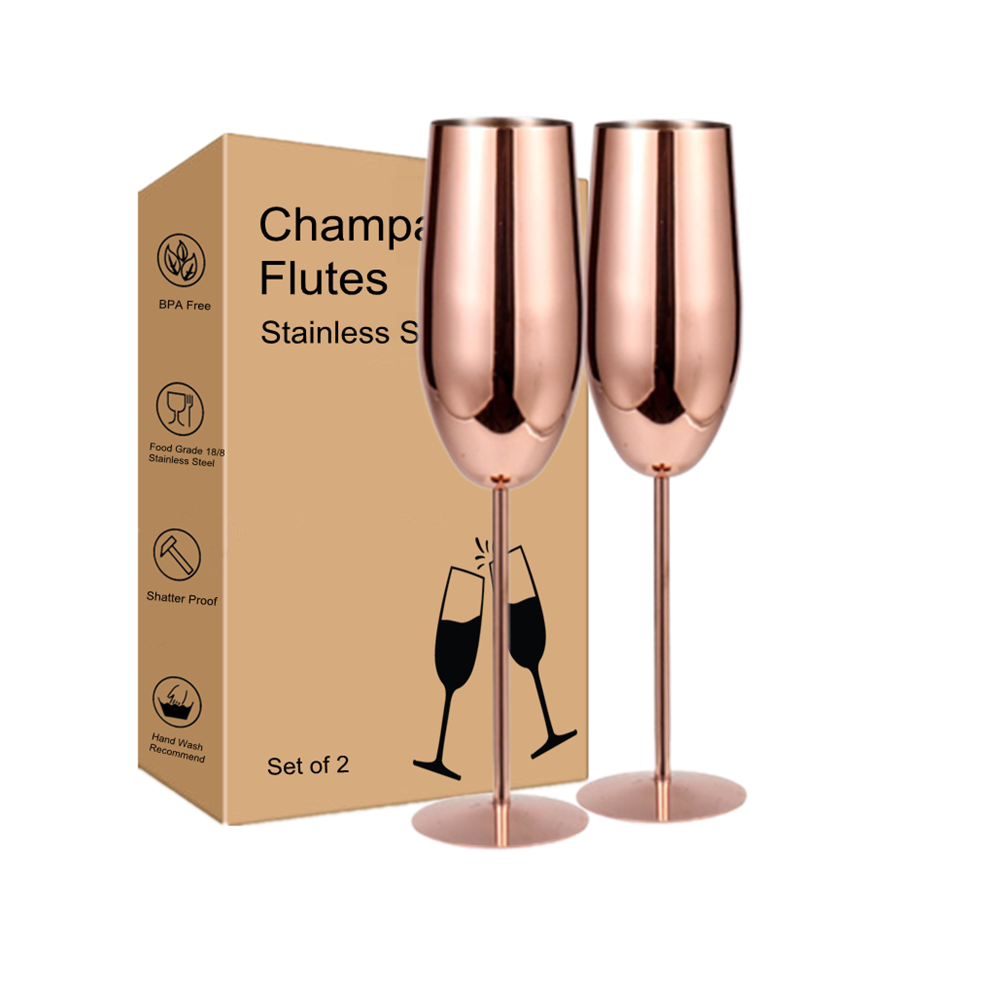 Stainless Steel 250ml gold Wine glasses Stainless Steel Wine Goblet Champagne Glasses Champagne Flutes Shatterproof Drinking Cup