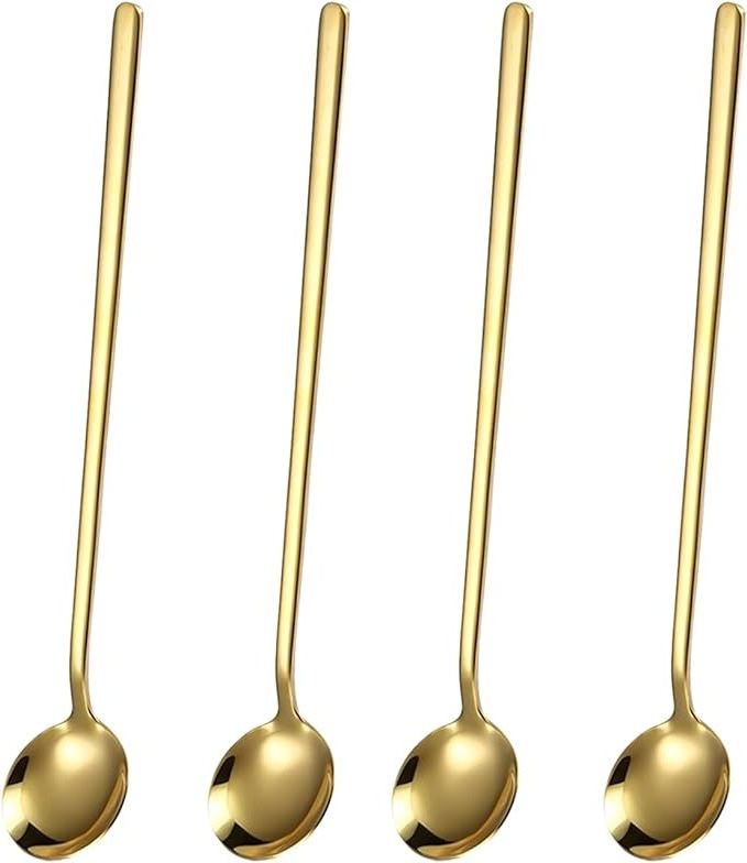 Stirring Spoons with Long Handle,Teaspoon Stainless Steel for Ice Cream,Coffee,Honey,Teaspoon Gold Kitchen Tools