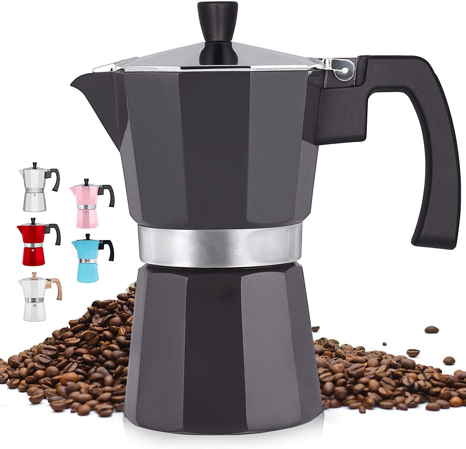 Factory Price Classic Espresso aluminum coffee maker Italian Style 3/6/9/12cups Espresso Cup Moka Pot with wood handle black