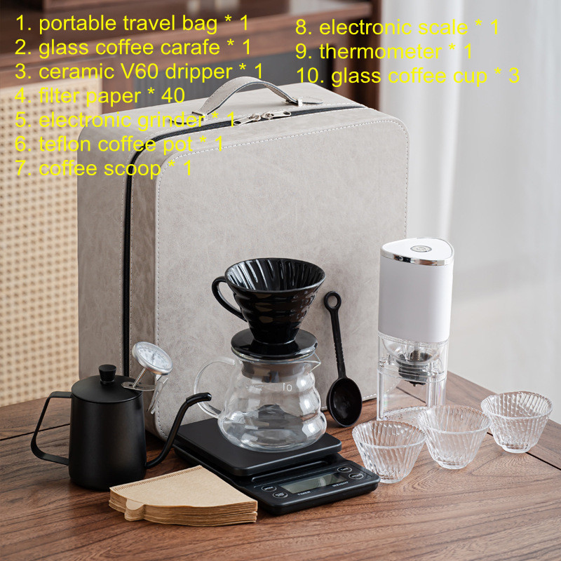 Arabic All in one Luxury Portable Outdoor Travel Camping Coffee Tea  Gift Set Pour Over Coffee Tea Kettle Grinder Coffee Scale