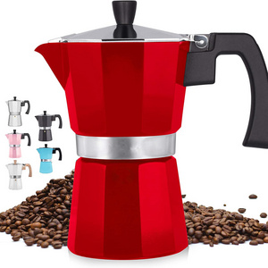 Factory Price Classic Espresso aluminum coffee maker Italian Style 1/3/6/9/12cups Espresso Cup Moka Pot with wood handle red