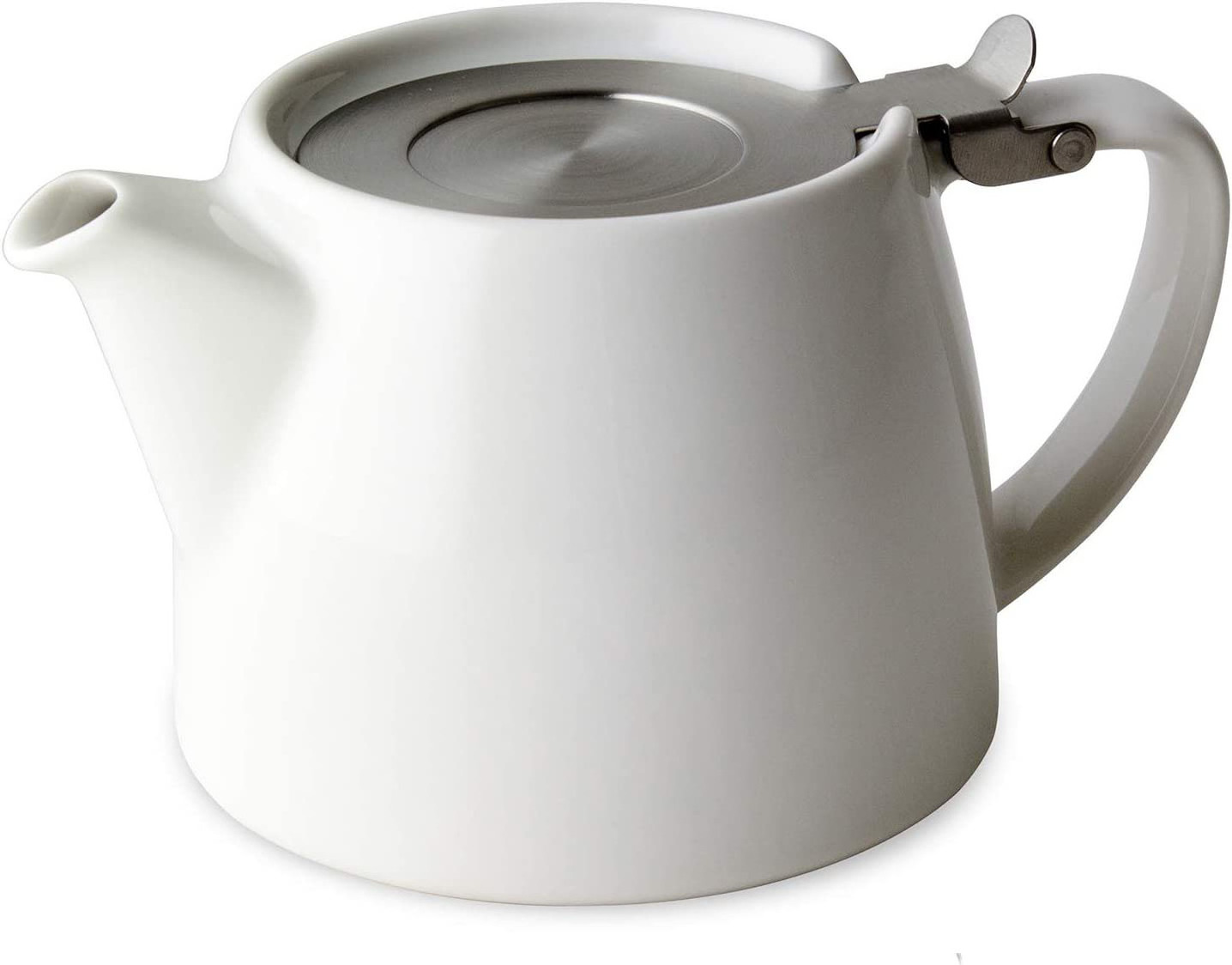 white ceramic teapot round with stainless steel Lid and Infuser ceramic tea pot kettle with strainer and infuser 18oz/500ml