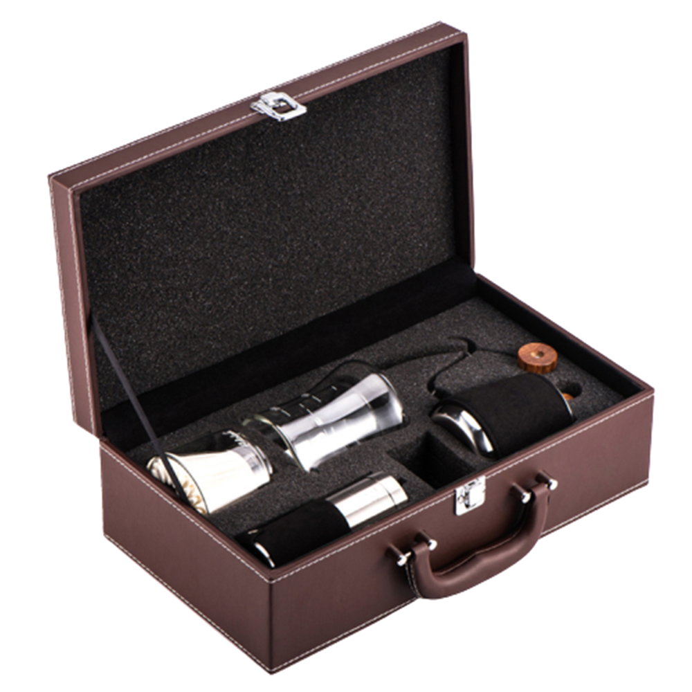 Premium gift box outdoor travel drip coffee set with manual coffee grinder filter Kettle Hand pot leather gift sets coffee sets