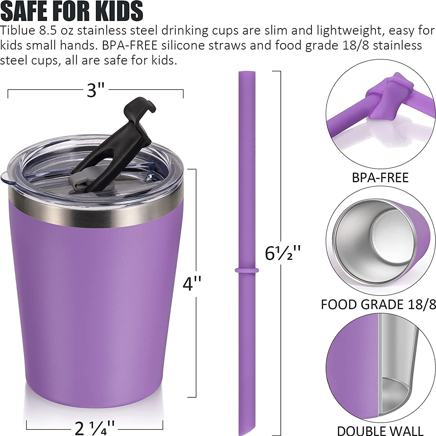 8oz Cute Small Stainless Steel Mom and Kids Tumbler - thermal Toddler Smoothie Cup with Lid and Silicone Straws kids sippy cup