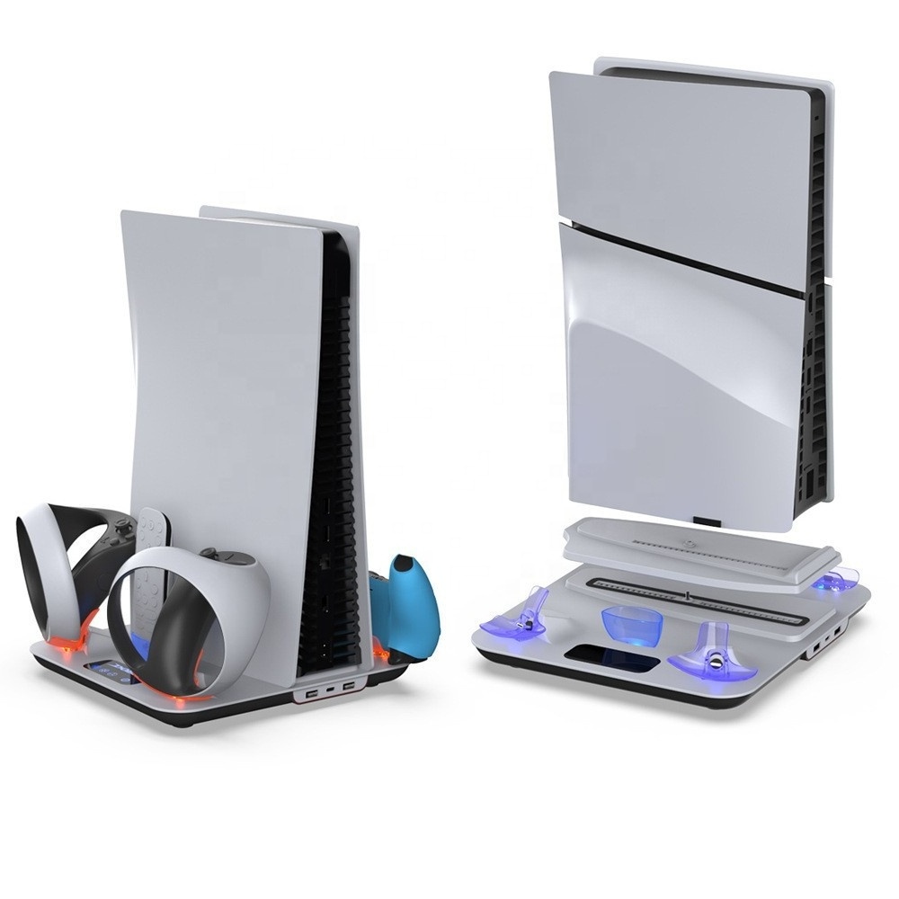 New For Playstation 5 PS5 Vertical Cooling Stand With Charging Dock for PS5 SLIM Game Controller & PS5 VR2 Controller Charger