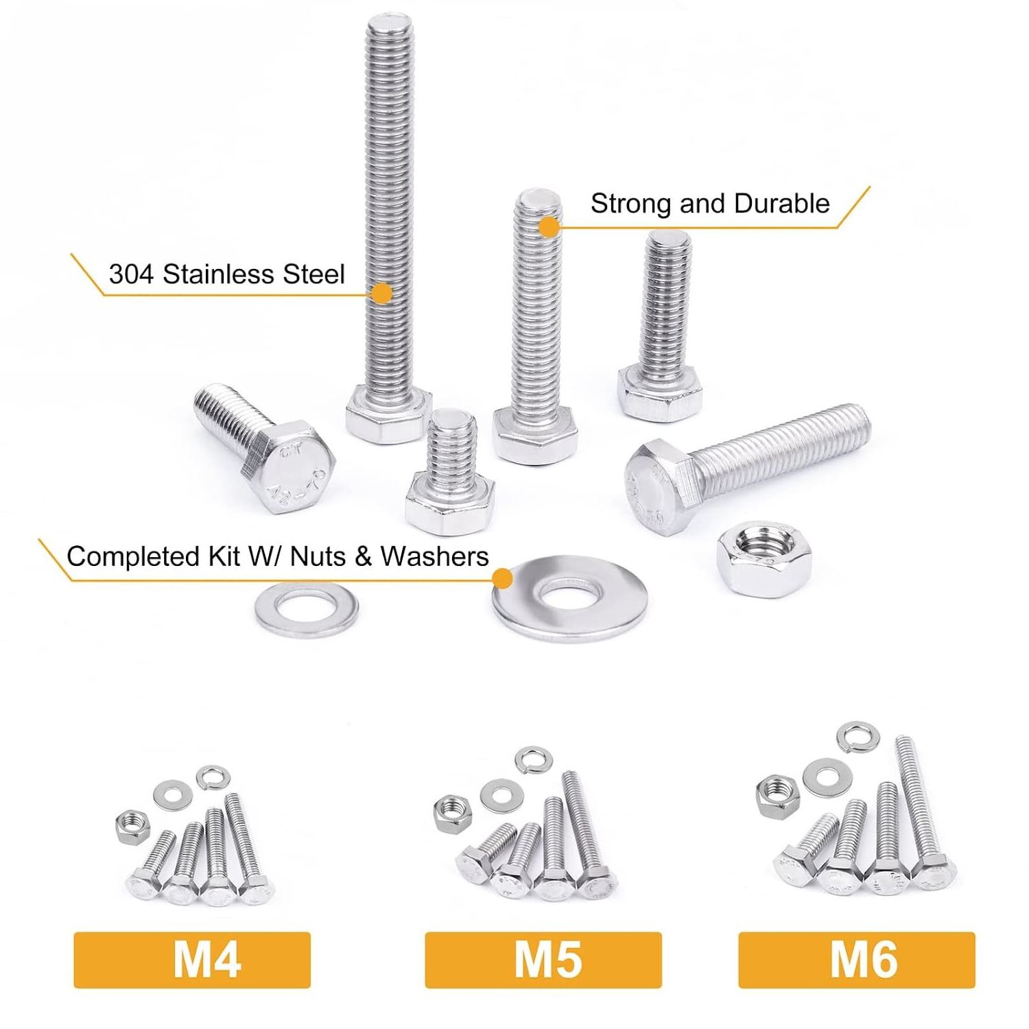 Customized Stainless Steel M9 M13 Hex Hexagon Head Bolt And Nut Flat Washer Spring Washer Assortment DIN933 DIN931