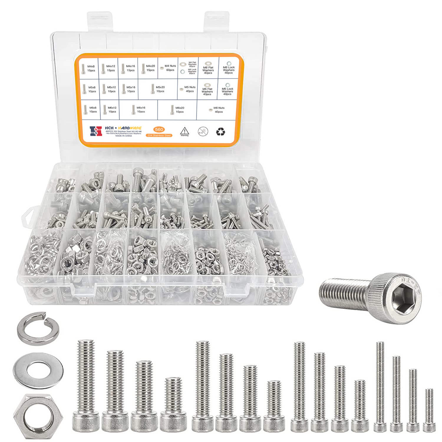 newlng Nuts and Bolts M3 M4 M5 M6 Screws and Nuts Kit 304 Stainless Steel hex socket round head bolt