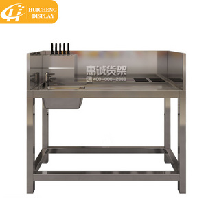 Customized stainless steel fish preparation table fish killing kitchen rack restaurant fish processing sink table