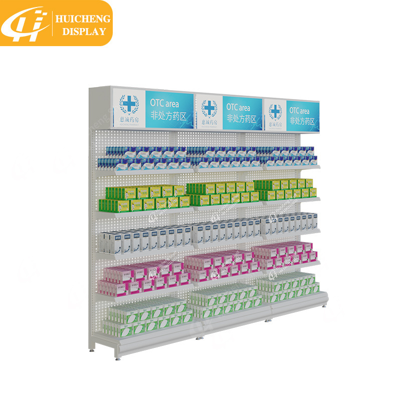 Customized Drugstore metal wall shelf single side pharmacy shelves display rack display showcase cabinet