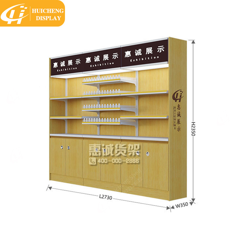 Customized Steel and wood structure by the wall shelf for cigarette display rack tobacco display cabinet