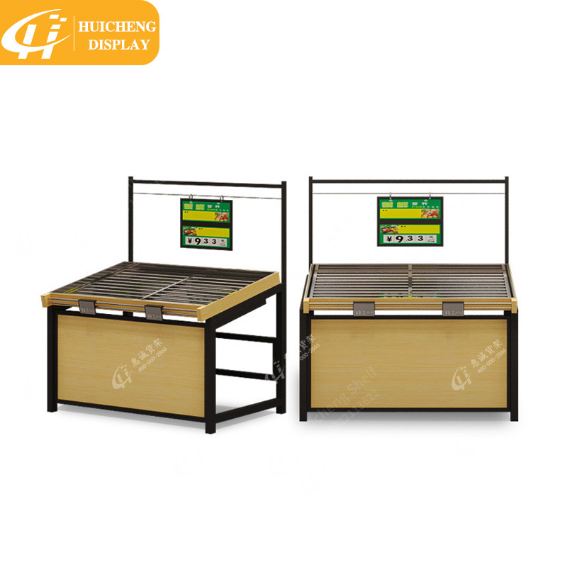 Single-sided vegetable display shelf with stainless steel trays big load-bearing supermarket fruit display vegetable rack