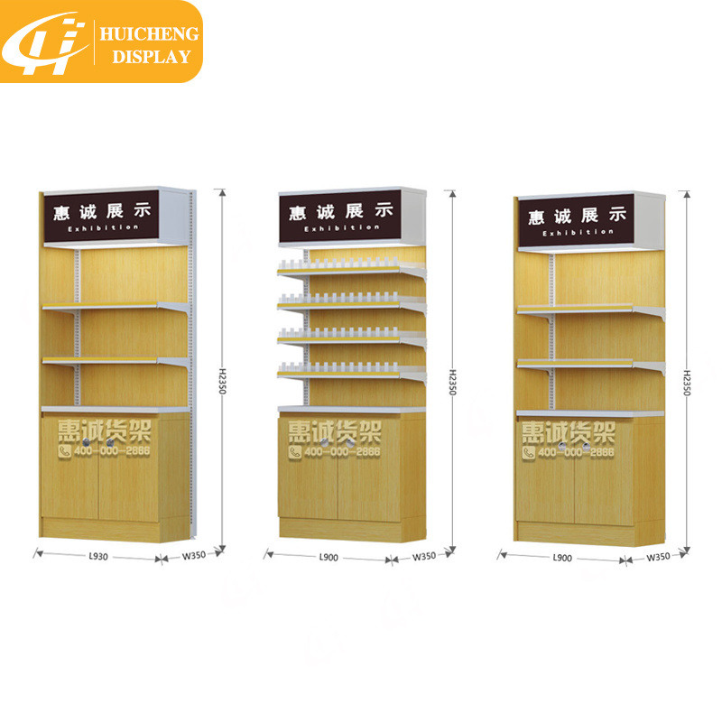 Customized Steel and wood structure by the wall shelf for cigarette display rack tobacco display cabinet