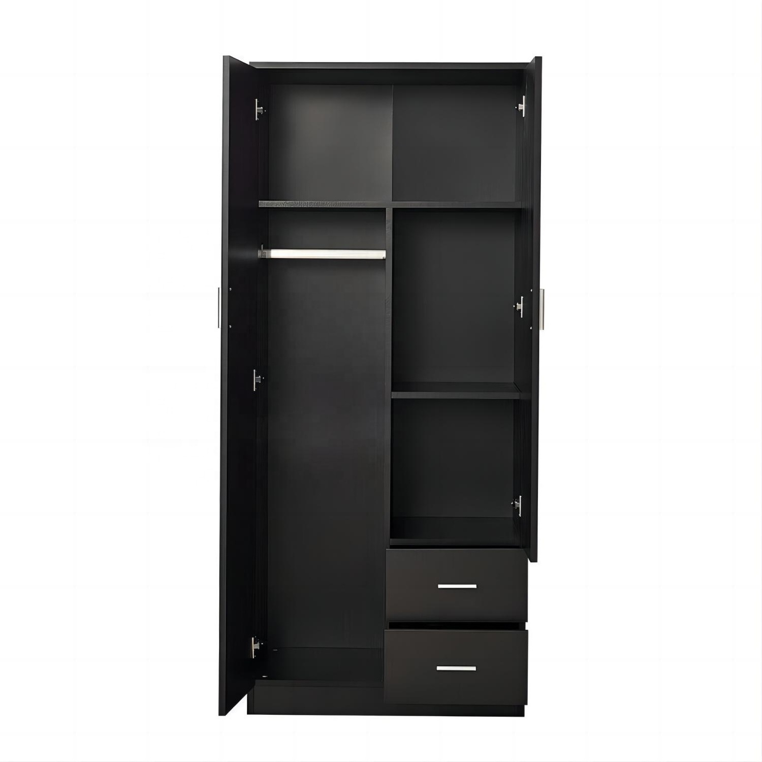 Bedroom Furniture 2 Door Wardrobe Matt Black Storage With Shelf Hanging Rail 2 door storage cabinet with 2 drawers