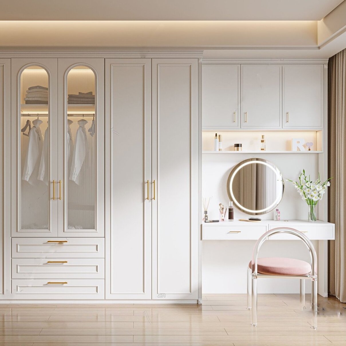 Elegant Wardrobe Couple Bedroom Furniture Dresser And Multipurpose Wardrobe 3 Doors Door Material Solid Wood