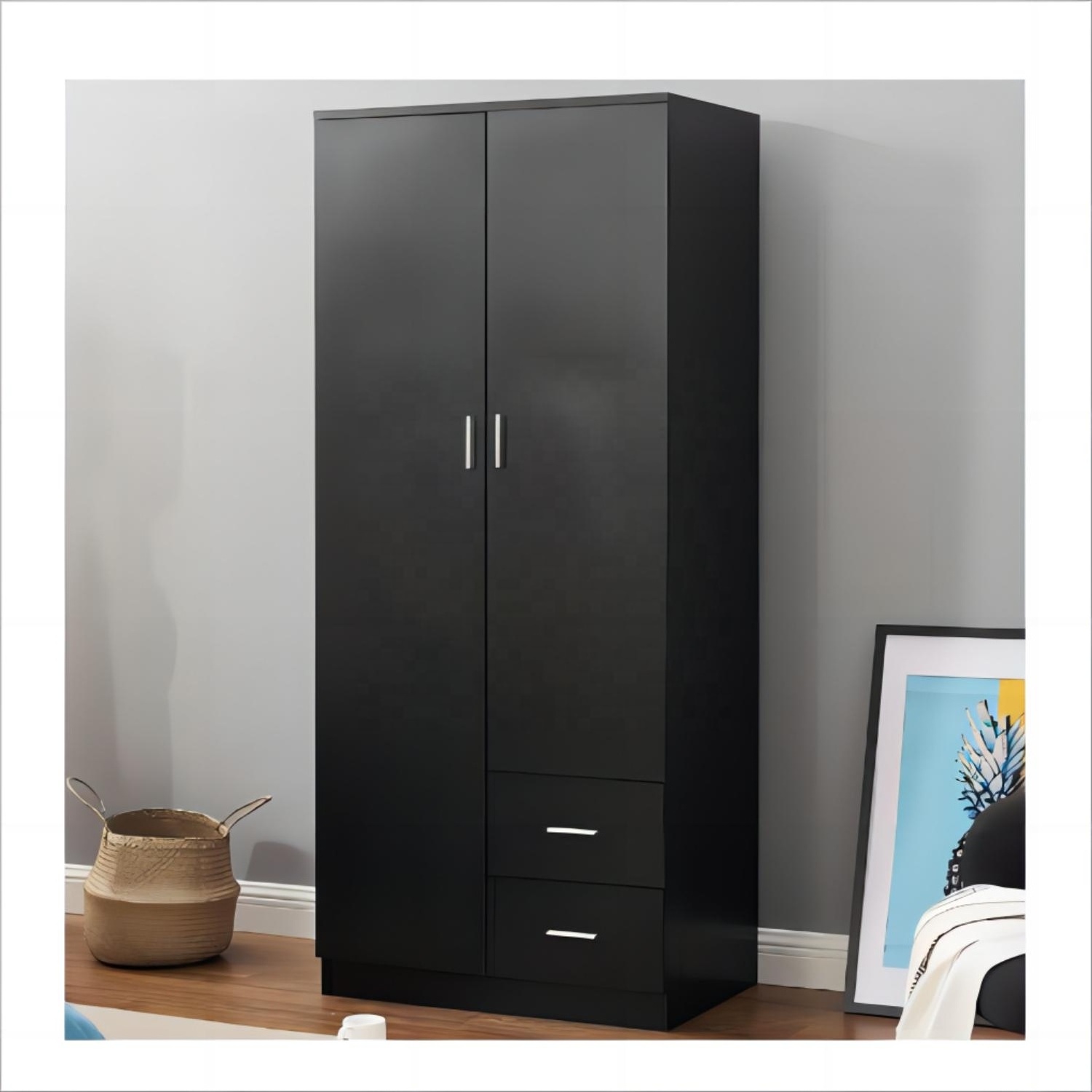 Bedroom furniture modular wooden custom design walk in closet wardrobes cloakroom black glass wardrobe