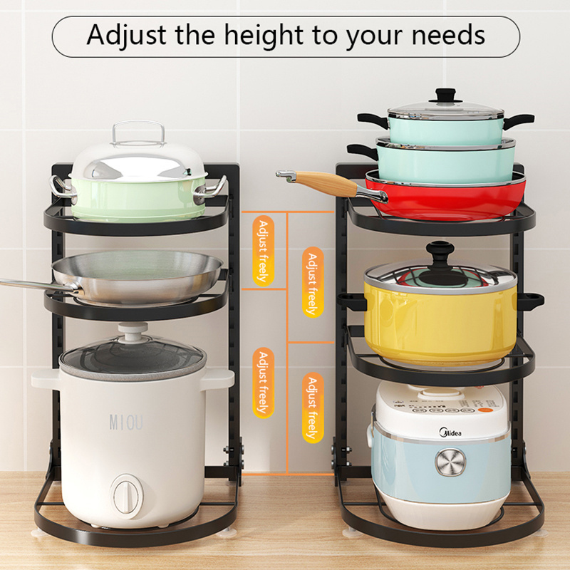 Adjustable 5 tier hanging metal stand pots pans lid holder pan organizer shelf rack for kitchen cabinet pantry