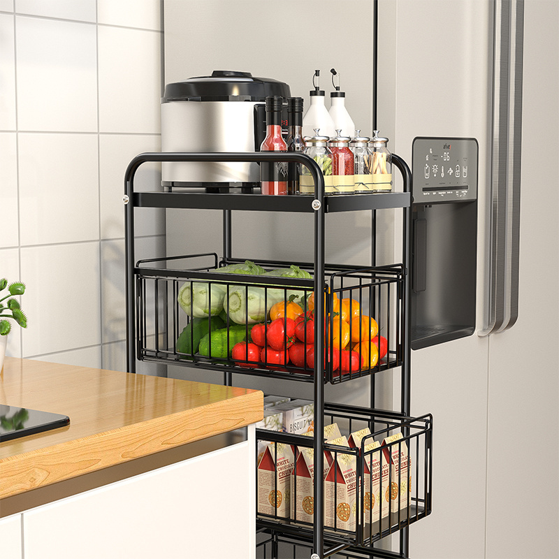 Wholesale multi-layer Kitchen Metal Rolling Storage Craft Rack Shelf with drawer Basket and Wheels for bathroom living room