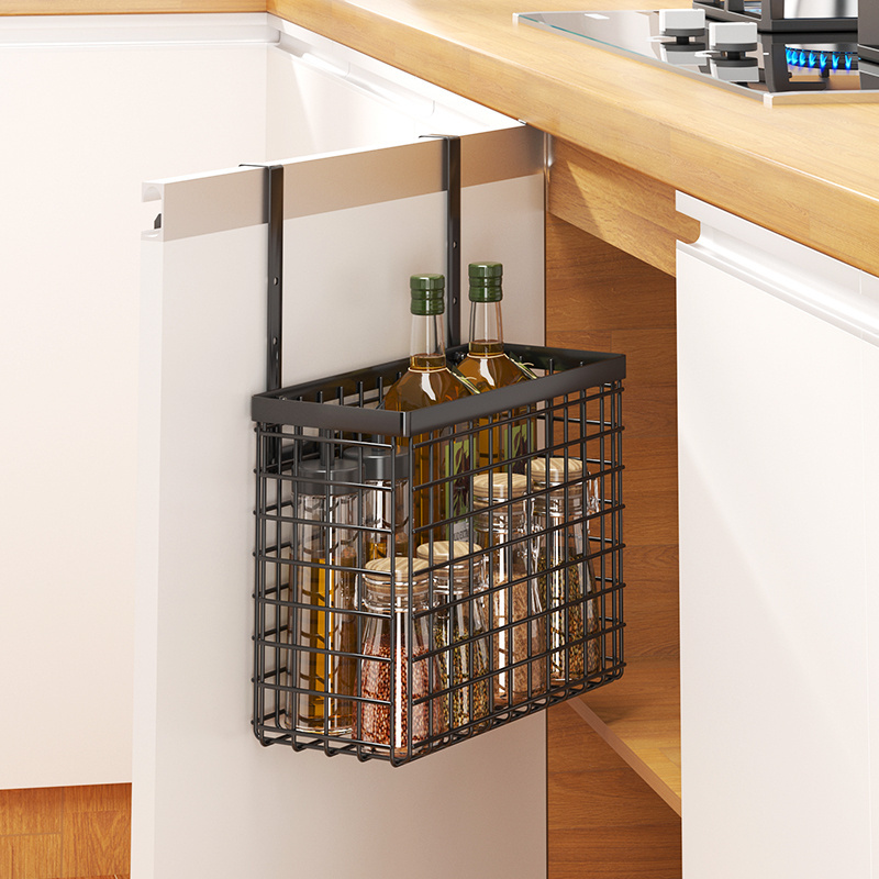 Wall mounted adjustable height wire basket hanging storage basket kitchen organizers shelf for cabinet door with towel holder