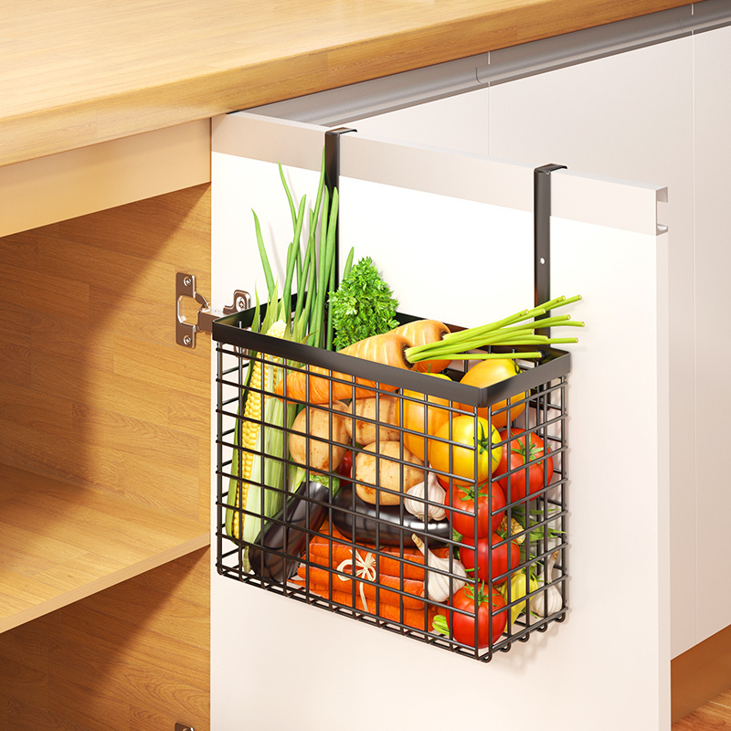 Wall mounted adjustable height wire basket hanging storage basket kitchen organizers shelf for cabinet door with towel holder