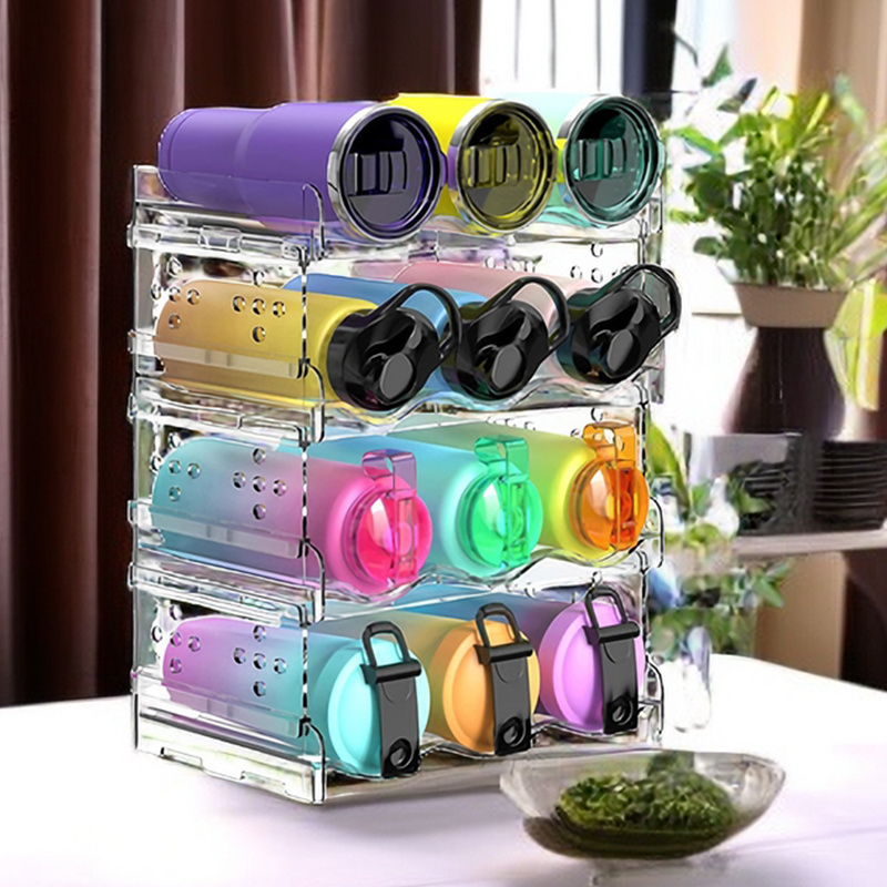 4 Pack Stackable Plastic Water Bottle Holder wine drink organizer storage rack for kitchen cabinet