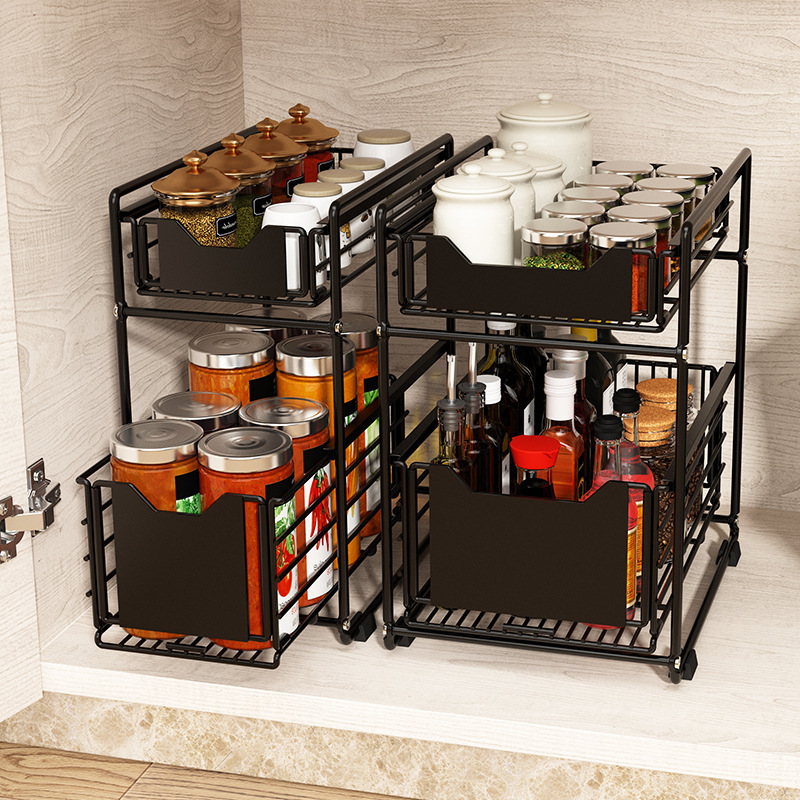 2-Tier Sliding Cabinet Basket Drawer, Under Sink Organizers and Storage, Kitchen Under Bathroom Sink Organizer