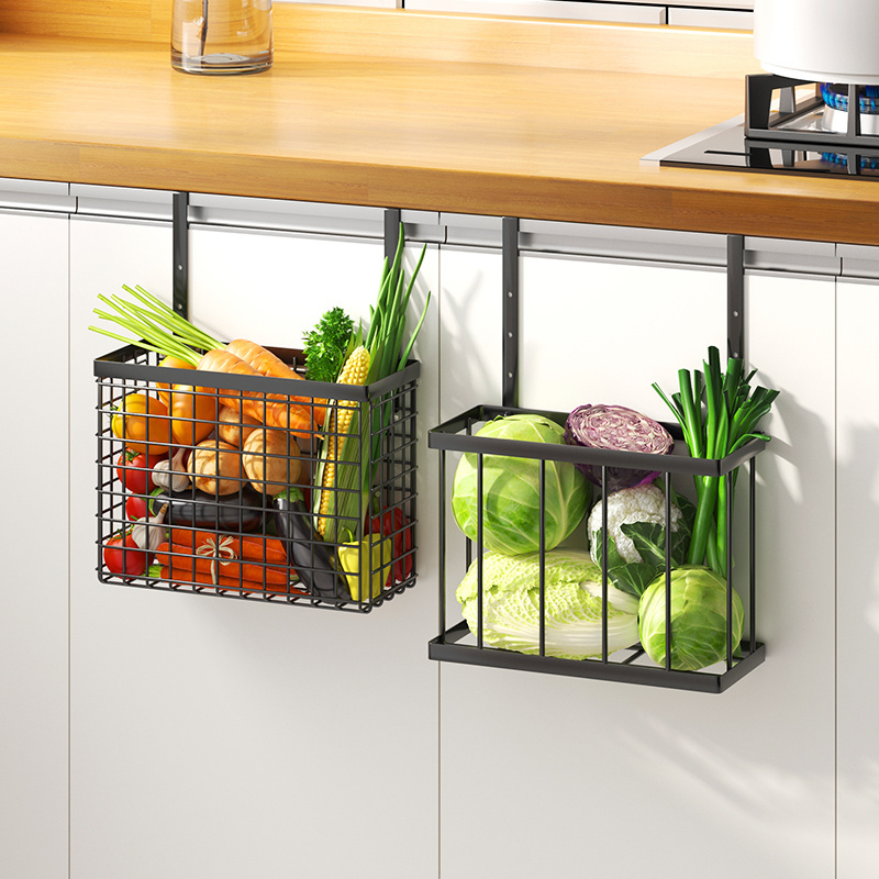 Kitchen Pantry Bathroom Wall Mount Storage Basket Over the Cabinet Door Organizer 2 Pack with Towel Bar