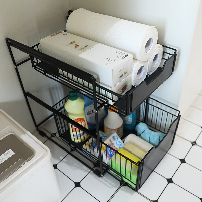 expandable shelf kitchen 2-tier cabinet rack under sink organizer