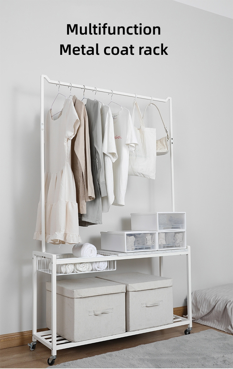 Metal Rolling Clothes Garment Coat Clothing Rack with Drawer Shelf Organizer for Hanging Coats, Skirts, Shirts, Sweater