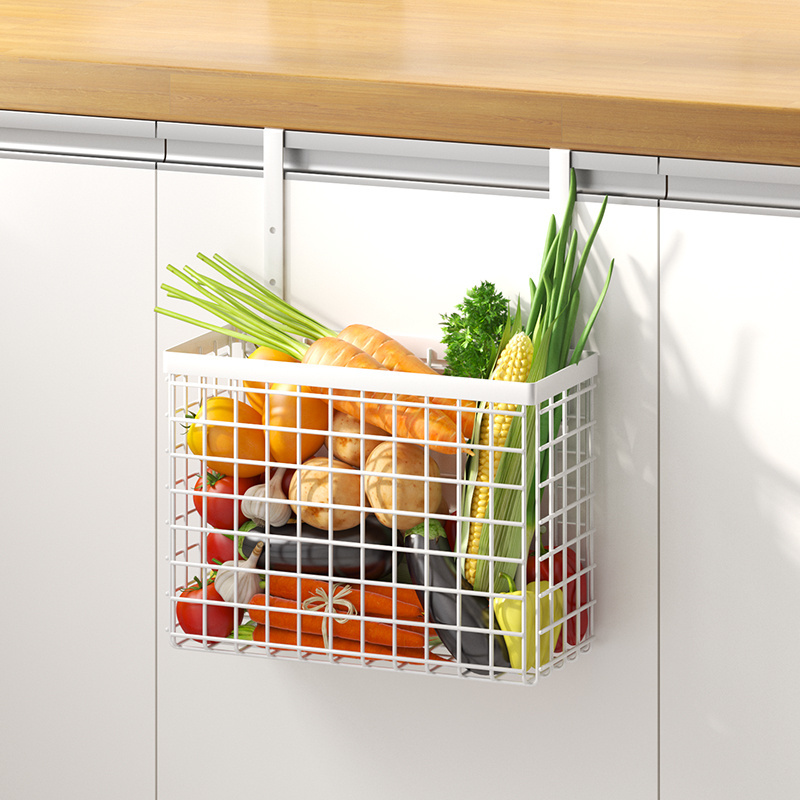 Kitchen Pantry Bathroom Wall Mount Storage Basket Over the Cabinet Door Organizer 2 Pack with Towel Bar