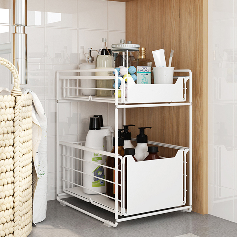 2-Tier Sliding Cabinet Basket Drawer, Under Sink Organizers and Storage, Kitchen Under Bathroom Sink Organizer