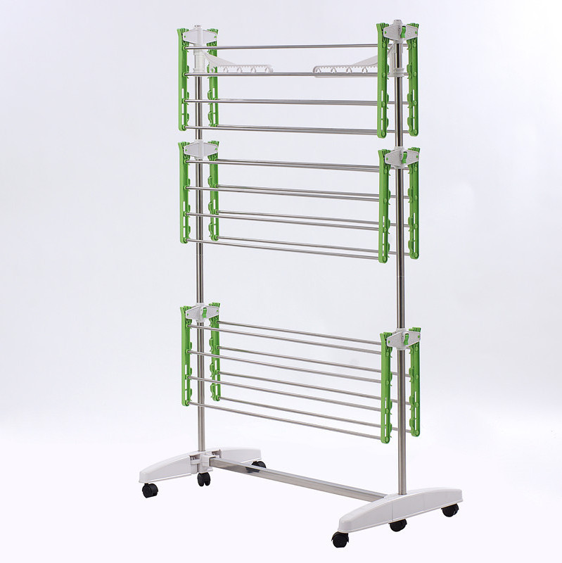 hot sale modern foldable adjustable space with wheel clothes drying rack