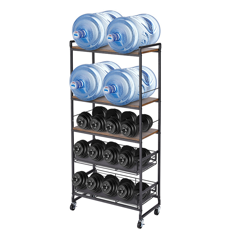 5-Tier metal utility microwave oven rack standing baker's rack kitchen trolley cart on wheels with mesh wire drawer