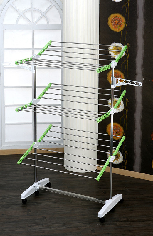 hot sale modern foldable adjustable space with wheel clothes drying rack