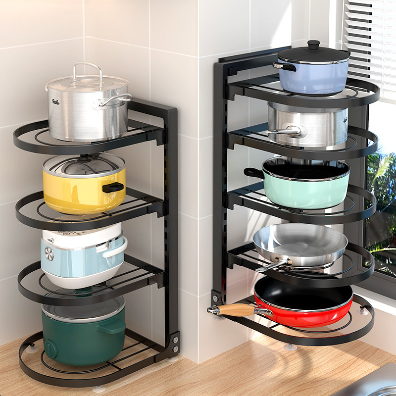 2-5 layer adjustable hanging metal pot lid holder pan organizer rack corner shelf for kitchen stand counter cabinet