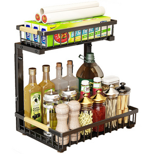 2 Tier Metal Spice Kitchen Rack Pull Out Sliding Shelf Bathroom Under Sink Organizer For Kitchen Cabinet Storage Drawer