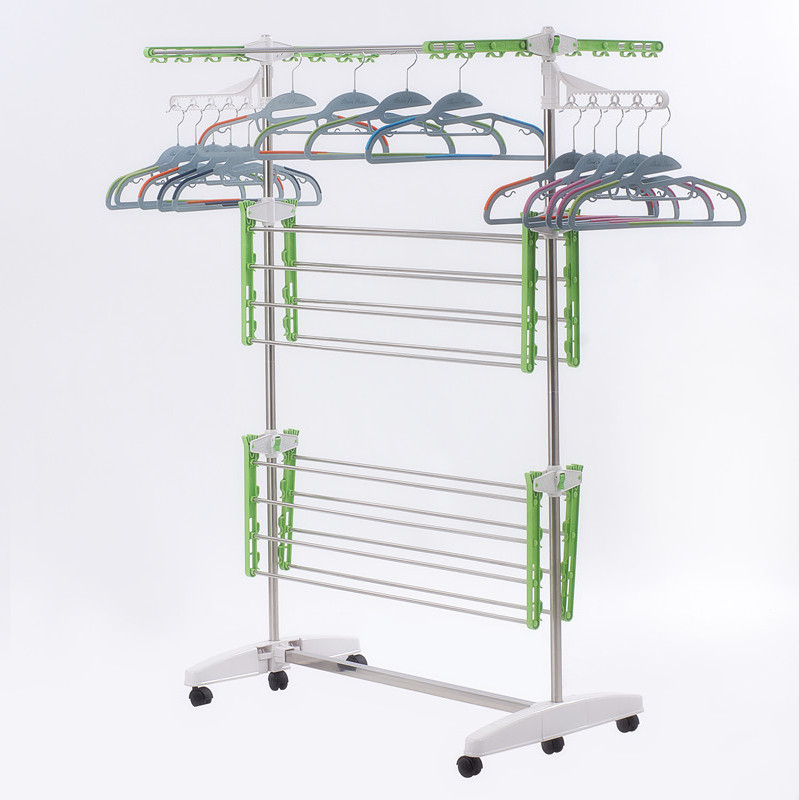 hot sale modern foldable adjustable space with wheel clothes drying rack