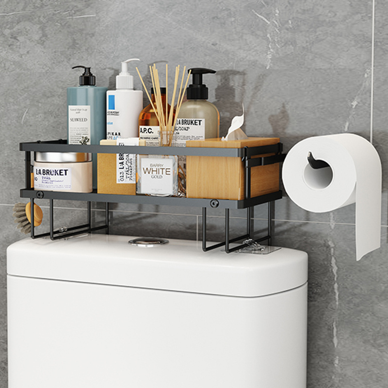 Wall mounted 2 tier metal utility corner bathroom organizer over the toilet storage shelf with paper holder