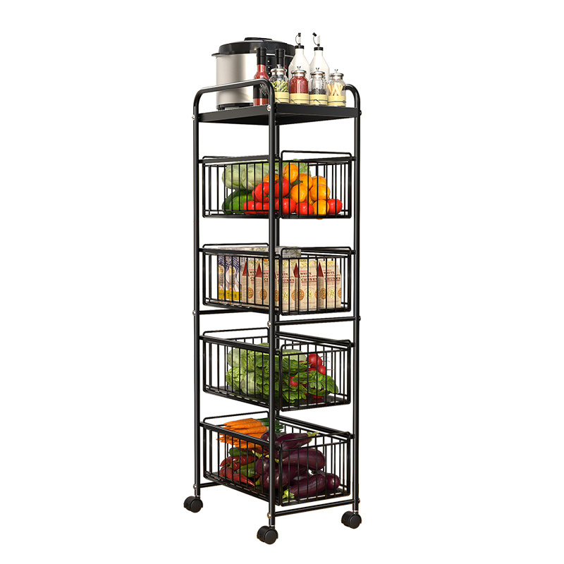 Wholesale multi-layer Kitchen Metal Rolling Storage Craft Rack Shelf with drawer Basket and Wheels for bathroom living room