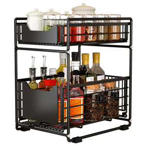 2-Tier Sliding Cabinet Basket Drawer, Under Sink Organizers and Storage, Kitchen Under Bathroom Sink Organizer