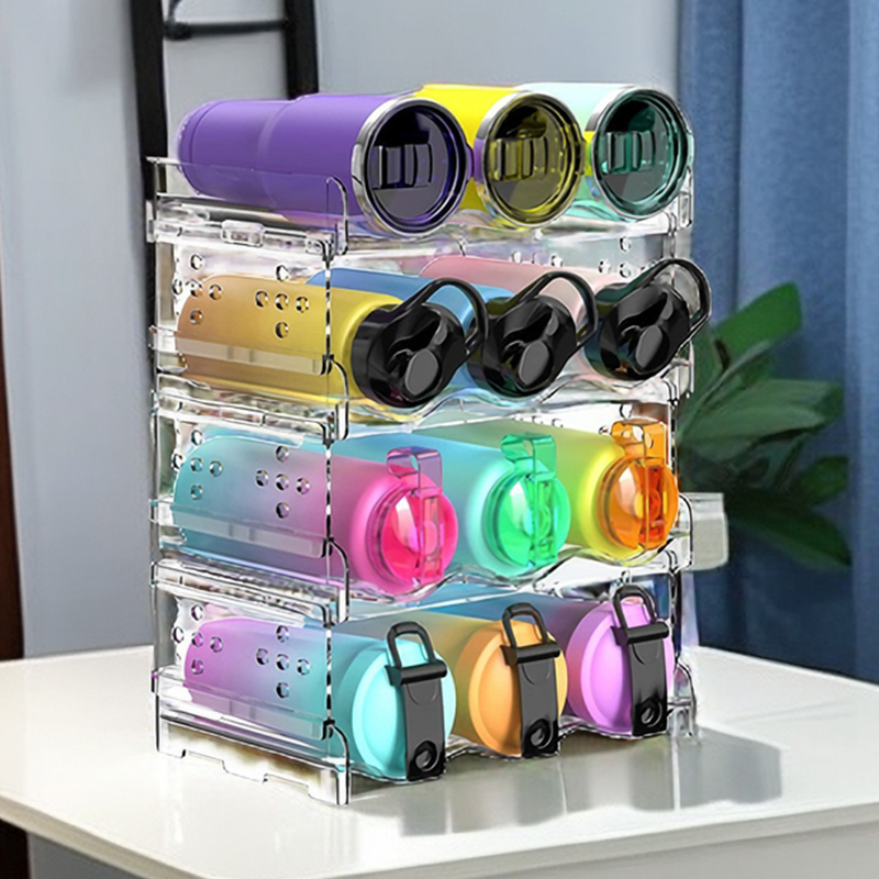 4 Pack Stackable Plastic Water Bottle Holder wine drink organizer storage rack for kitchen cabinet