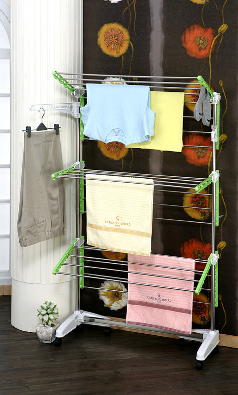 hot sale modern foldable adjustable space with wheel clothes drying rack