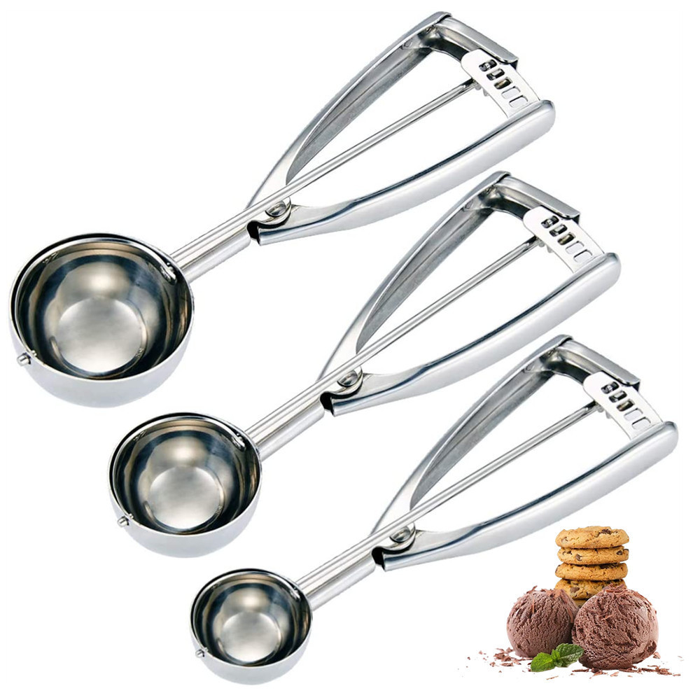 Cookie Scoop Ice Cream Melon Scoop 18/8 Stainless Steel with Trigger Cupcake Kitchen Multi-purpose Scoop set