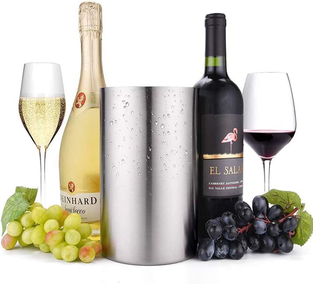 Stainless Steel Double Wall Wine Chiller Wine Bottle Cooler Ice Bucket Insulated Vacuum Champagne Beer Can Cooler for Hours