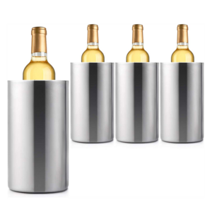 Wine Bottle Chiller Stainless Steel Double Walled Insulated Wine Cooler Bucket Champagne Ice Bucket Round for 750ml Bottles